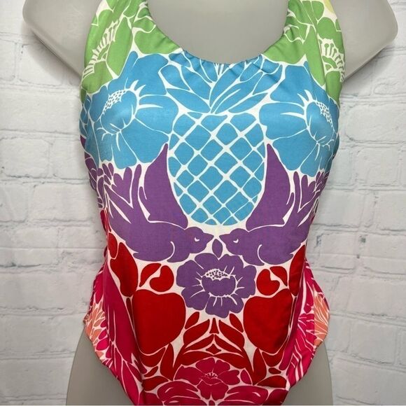 NEW Farm Rio colorful floral pineapple printed one piece swimsuit size XL - Picture 3 of 9